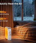 700W Portable Oil Radiator Heater For Small Rooms And Desks in bedroom setting with heat coverage for 120 sq ft.
