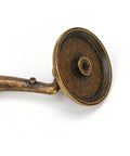 Vintage Drop Bail Drawer Pull Handle in Antique Bronze Finish, close-up of attachment, 4.5 inch center hole distance, zinc alloy