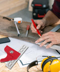 Metal Angle Ruler For Woodworking And Carpentry High Precision Protractor Tool on a workbench with carpentry tools