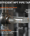 Six Piece NPT Pipe Tap Set Including One Inch Three Quarters Inch One Half Inch Three Eighths Inch One Quarter Inch And One Eighth Inch Taps For Pipe Thread Repair Re Threading Damaged Or Jammed Threads In Bearing Steel With Heavy Duty Storage Case