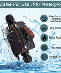 Beefy IP67 Waterproof Inline Switch For 12V DC Systems With Red LED Rocker Button, outdoor waterproof switch in black housing