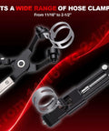 9 Piece Hose Clamp Pliers Set For Auto Work With Long Reach Cable Pliers Swivel Jaw Clip Pliers shown fitting hose clamp.