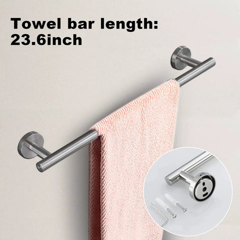 8 Piece Bathroom Hardware Set With 23.6 Inch Towel Racks, Hooks, Rings And Toilet Paper Holders In Brushed Nickel, towel rack detail
