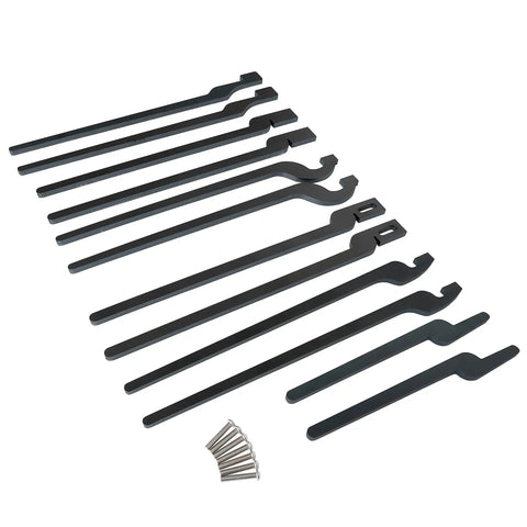 Rapid Tongs Bundle Set For DIY Blacksmithing, 12 pieces with stainless steel rivets, black and mild steel, top view