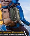Hiker with Full Length Hammock Underquilt For Cold Weather Camping And Backpacking Single And Double Size strapped to backpack