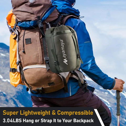 Hiker with Full Length Hammock Underquilt For Cold Weather Camping And Backpacking Single And Double Size strapped to backpack