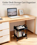 Two Tier Metal Rolling Utility Cart With Wheels For Under Desk Storage And Home Office Organization, portable trolley in office