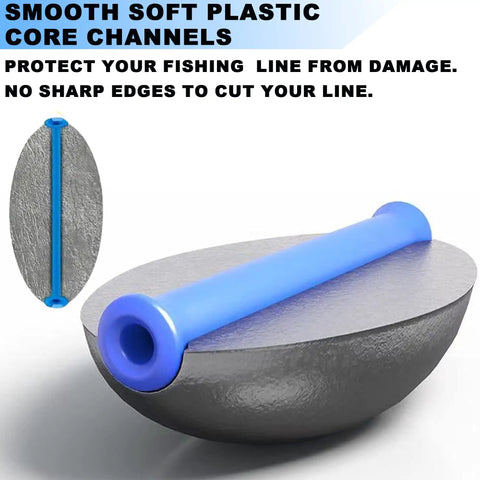 Heavy Lead Egg Sinker Weights For Bottom Rigs And Surf Fishing No Snag Sliding Oval Sinkers For Catfish Bass River And Lake Angling 25g Per Sinker 0.88oz 10 Pack For Longer Casts And Stronger Bottom Holds, showing smooth plastic core channel.