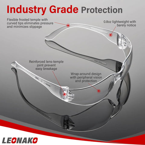 Clear Safety Glasses For Men Bulk Pack Of 24 With Polycarbonate Lenses ANSI Z87.1 Impact Resistant Built Tough Anti Scratch UV400 Protective Eyewear For Debris Home Improvement And Outdoor Work, highlighting lightweight design and durability