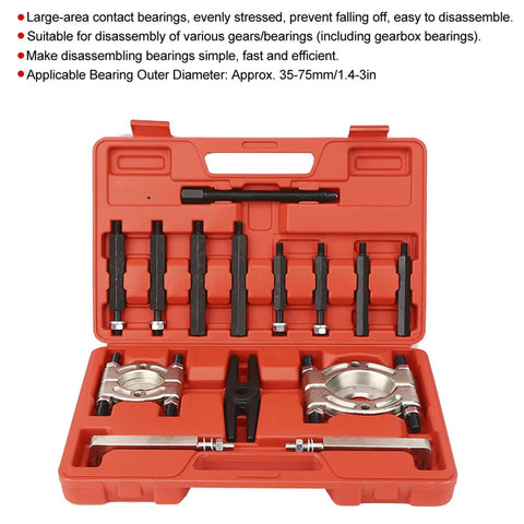 Heavy Duty 14PCS Bearing Puller Kit And Gearbox Separator Set Alloy Steel Pro Tools For Auto Gear Shaft Fix L Leg Puller For Pulley Flywheel Removal Wheel Hub Axle Shaft Work Quick Setup On Cars Trucks Helps Nail The Job Quick No Drama, 35-75mm case