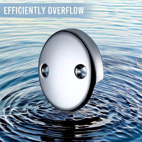 Universal Bathtub Overflow Face Plate With Two Holes And Matching Screws Chrome Finish Brass Construction For Easy Install On Most Tubs Replacement Drain Cover on swirling water backdrop