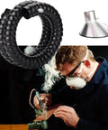 Heavy Duty 360 Degree Swiveling Solder Fume Extractor Arm With Easy Peasy Multi Size Connectors And Rock Solid Industrial Dust Collection Hose in use.