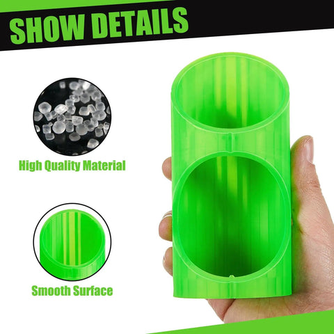 Hand holding green foam pipe insulation cutter from 6 Pack Foam Pipe Insulation Cutter Kit, DIY Friendly Tube Cutting Guide Tools in 15mm 22mm 28mm Sizes, Durable Green, Built for Home, Industrial and Commercial Use with focus on high-quality material and smooth surface.