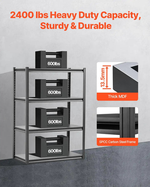 4 Tier Heavy Duty Storage Shelves With 2400 Lb Capacity Rock Solid Adjustable Metal Shelving Unit For Garage Warehouse Or Basement Built Like A Tank Steel Organize Your Space Hassle Free Black