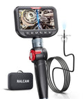 Dual Lens Articulating Borescope With Light Slim Probe And 5 Inch IPS Screen, handheld with case and flexible cable