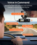 Beast 4K Front And Interior Dash Cam With Rear 1080P displayed on car windshield showing voice control options
