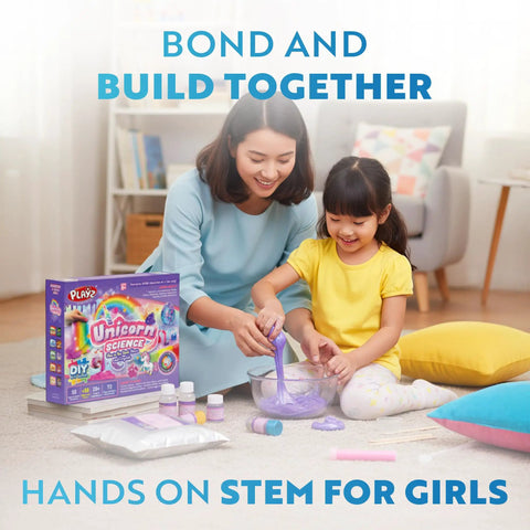 Mother and daughter using Unicorn Slime And Crystals Science Kit For Kids Ages 8 To 12, Over 100 Cool Experiments