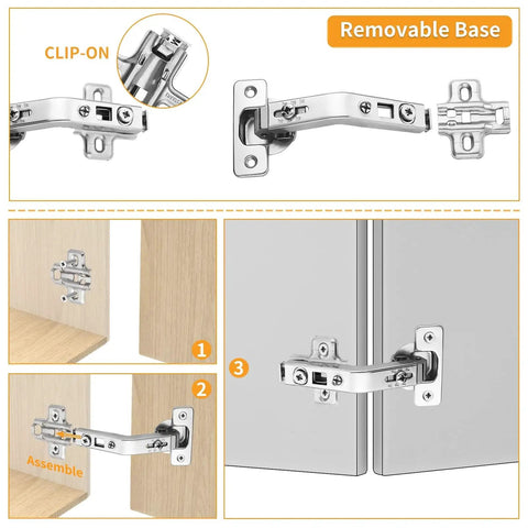 Installation process of Concealed 135 Degree Lazy Susan Corner Cabinet Hinge Set, 2-Pack with Clip-On and Removable Base
