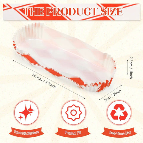 Bulk 300 Piece 6 Inch Disposable Paper Hot Dog Trays Featuring A Red Diamond Grid Layout Grease Resistant Serving Plates For Backyard Cookouts And Weekend Kickbacks size illustration showing dimensions and design.