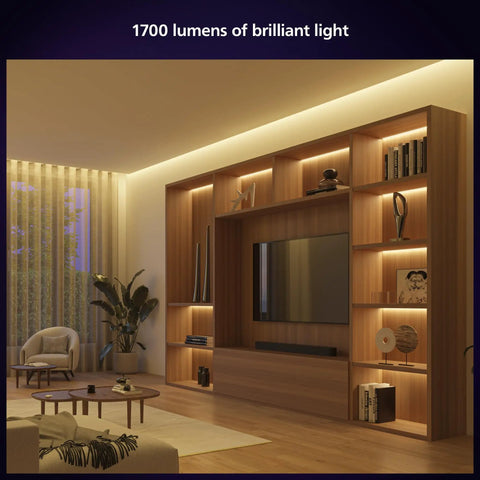 Bluetooth Smart Lightstrip Plus 1m Extension No Plug For Easy Mood Lighting Voice Control in stylish living room display