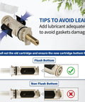 Installation guide for Posi Temp Cartridge Replacement Kit With 104421 Removal Tool And 116653 Handle Adapter showing flush and non-flush positions.