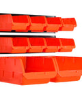 Wall Mounted Tool Organizer With Ten Bins And Three Rails, Space Saving Wall Storage Rack For Tools Nuts Bolts Screws Small Parts And Accessories In Bright Orange Garage Ready.