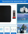 Screwless Transducer Mounting Plate Kit For Boats No Drill Hull Install Easy Clamp On 4.5 Inch By 3.5 Inch Standard Size Black Fits Small To Medium Transducers No Screws Needed Keeps Hull Protected black plate with adhesive and line fixers