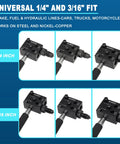 Brake line flaring tool kit by Gearoll for 1/4 in and 3/16 in SAE, black metal, shown in multiple views