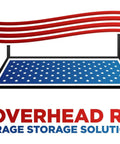 Logo depicting USA Overhead Racks with a stylized garage storage rack and the American flag.