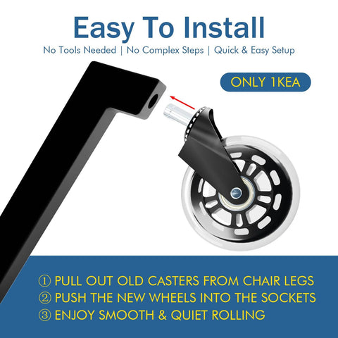 10x22mm Transparent 3 Inch Office Chair Casters Set Of 5 For Hardwood Floors Replacement Wheels showing easy installation.