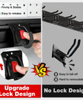 Garage Tool Organizer Wall Mount System with upgraded lock design versus no lock design for secure tool hanging