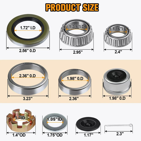 2-set trailer axle hub bearing kit for 1-3/8 to 1-1/16 in spindles with dust cap and grease seal, Amazon