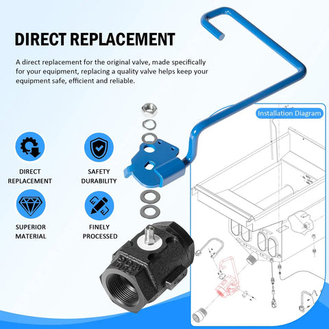 Diagram with Right Hand Ball Valve One And One Quarter Inch With Nine Inch Hook Lever Rod For Fryers, parts, and installation guide.