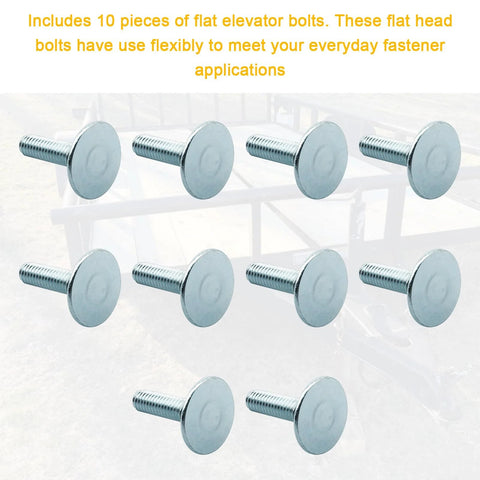 Ten zinc-plated flat-head elevator bolts, 3/8-16 x 1-1/2 in, rust-resistant