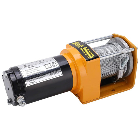 Heavy Duty 12V Electric Winch Kit Featuring 3000 LB Towing Capacity With Wired Control And Durable Stainless Steel Cable.