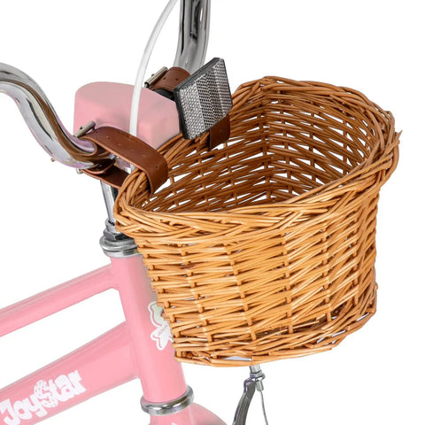 Close-up of the front basket on 14 Inch Pink Princess Kids Bike For Girls Aged 3 To 5 With Training Wheels Basket Durable Steel Frame