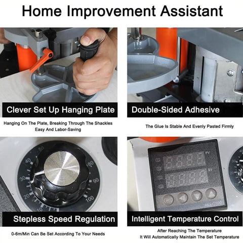 Heavy Duty Portable Edge Bander With Quick As Lightning Speed Control shows setup features like speed control and adhesive application.