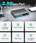 16 Port 2.5Gb Unmanaged Ethernet Switch Plug And Play Desktop Or 19 Inch Rack Mount with laptop and router connection
