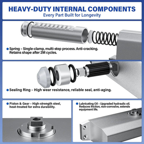Heavy Duty Automatic Door Closer For Home And Office, Cast Aluminum With Hydraulic Soft Close internal components