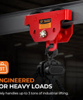 3 Ton Manual I Beam Trolley With Adjustable Width For Flange From 3.66 To 8.46 Inches, red overhead push beam trolley installed