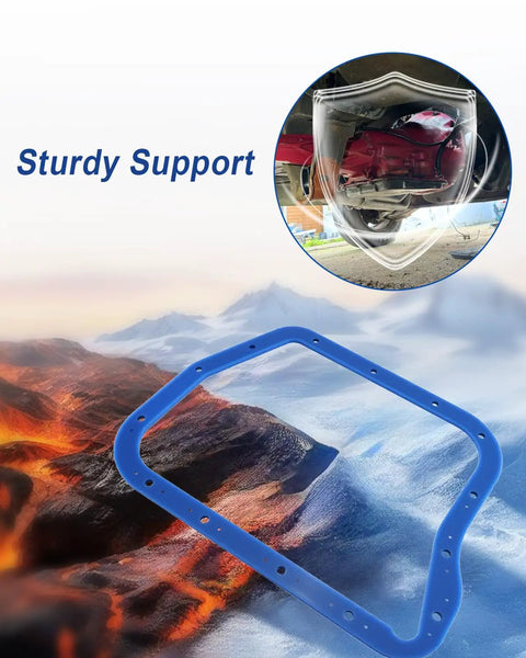 Beefed Up Heavy Duty Transmission Oil Pan Gasket For Torqueflite 727 With Steel Plate Support And Superior Sealing For High Temperature Engine Use Model 93110 Replacement, blue gasket