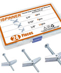 Toggle Bolt And Wing Nut Assortment Kit For Drywall Hanging Heavy Items One Eighth Inch Three Sixteenth Inch One Quarter Inch Twenty Four Pieces Zinc Plated Steel For Strong Rust Resistant Fastening In Homes And Workshops in case