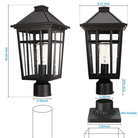 Outdoor Post Light Fixture For Garden And Patio, Tough As Nails Aluminum Lamp With Seeded Glass, Waterproof IP65 Post Light