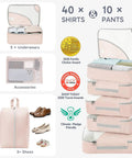 10 Piece Packing Cube Set For Travel With Anti Tear Luggage Organizer stacked display with shoe, toiletry, and laundry bags for women moms
