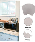 Person using microwave next to Ten Pack Microwave Waveguide Cover Mica Sheets Heat Resistant Insulation Replacement Parts displayed above