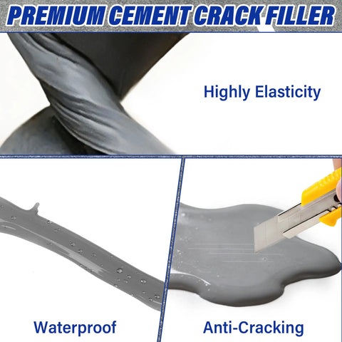 No Sweat Concrete Crack Filler Set Self Leveling Flexible Sealant For Driveways And Foundations 50 Oz showing highly elastic gray sealant.