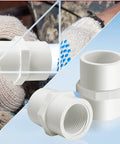 Ten Pack White PVC Pipe Fittings Three Quarter Inch NPT Female Thread Adapter Socket To Female PVC Schedule 40 Couplings