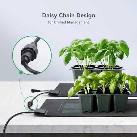 4 Pack Daisy Chain Seedling Heat Mats For Indoor Plants, Greenhouses, Germination And Hydroponics, Waterproof Durable Mats That Link Together For Uniform Heat Across Multiple Seed Flats, Plug And Play Setup For Easy Use