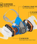 Half Face Respirator Mask With A1 Gas Filters And P2 Dust Replacement Filters RD510 Pro Grade Reusable Respirator