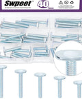 40 Piece T Track Bolts Set in Five Sizes 1/4-20 Through 2 Inches, Silver Tee Bolts for Universal T Slot Tracks, displayed in box